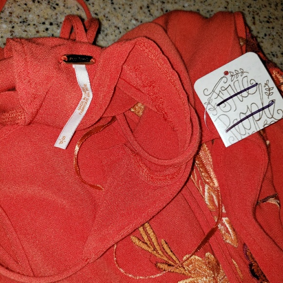 Free People NWT SZ S Embroidered Orange Dress - Picture 6 of 8